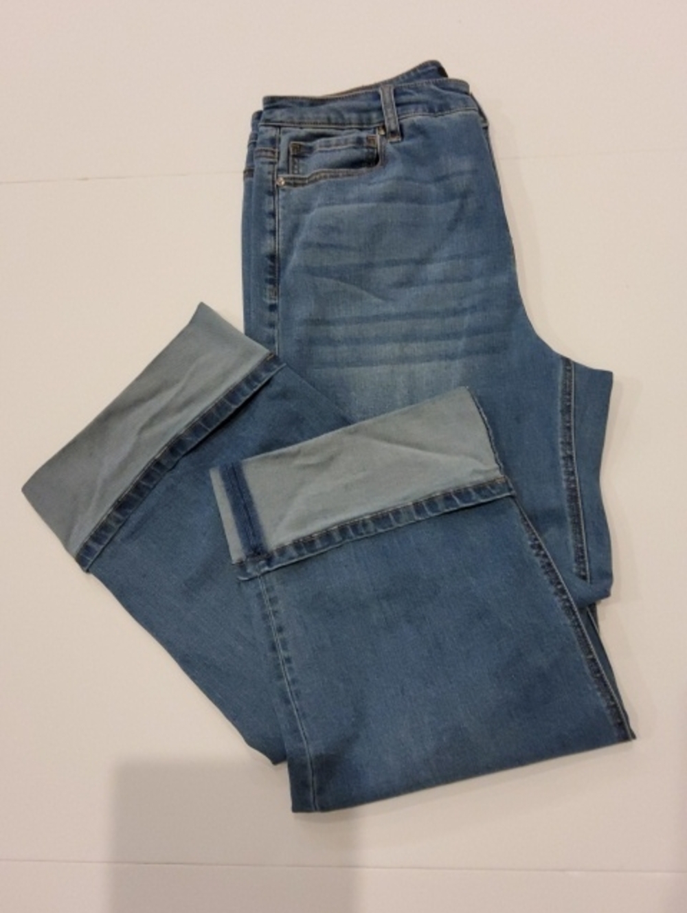 John Mark Woman's Light Blue Wide Leg Cuff Jeans
